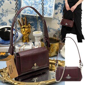 🆕 VIVIENNE WESTWOOD 🧿 NWT Small Burgundy Croc-Embossed Hazel Bag, AUTHENTIC